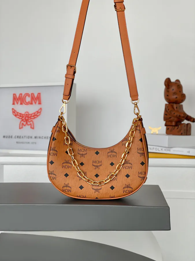 MCM Aren Hobo Small Half Moon Crossbody Bag