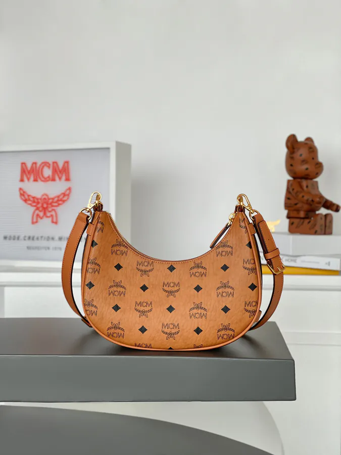 MCM Aren Hobo Small Half Moon Crossbody Bag