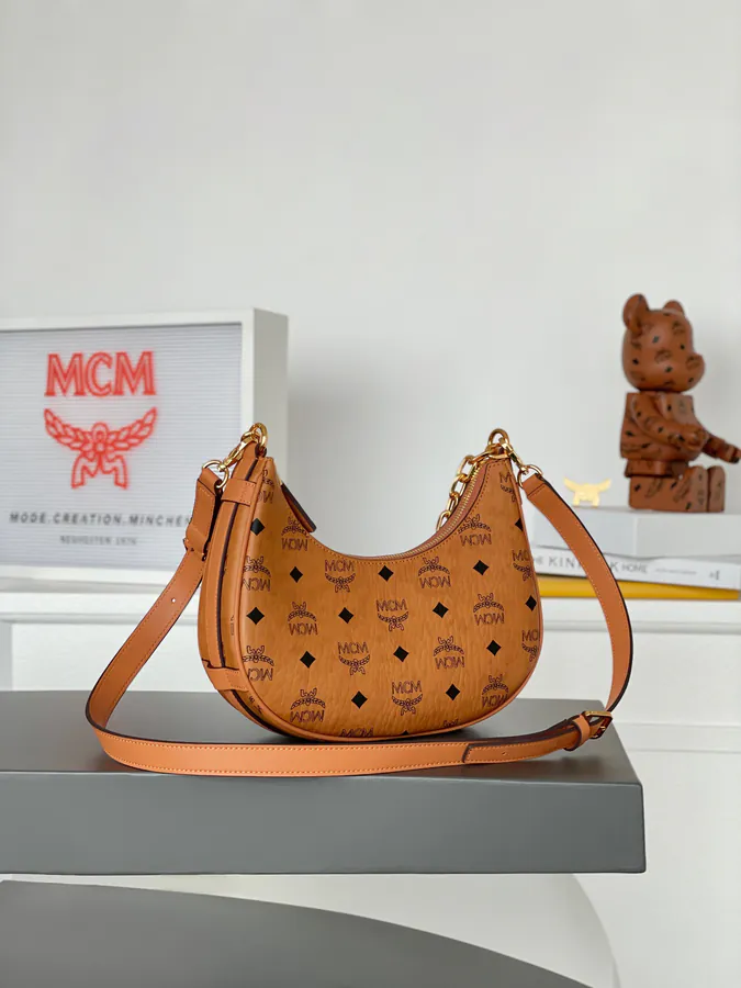 MCM Aren Hobo Small Half Moon Crossbody Bag