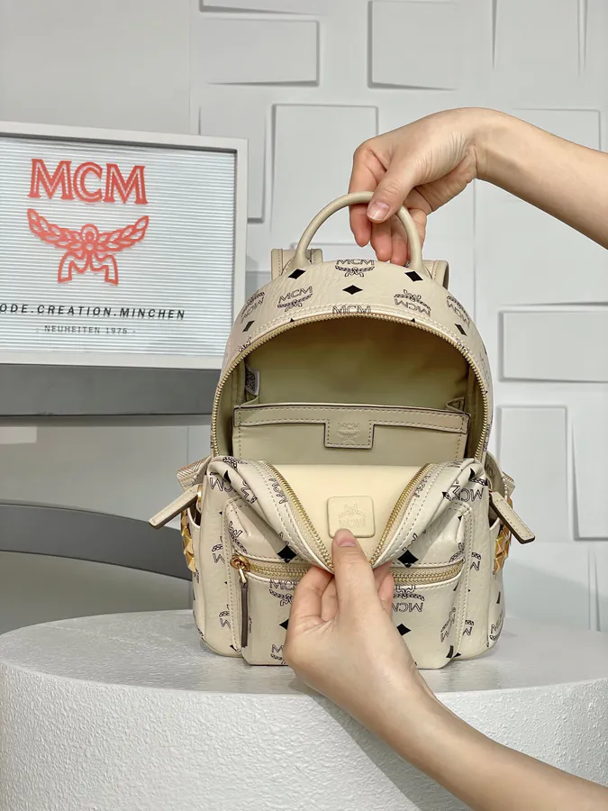 New Beige Mini P470 Studded Crossbody Bag
