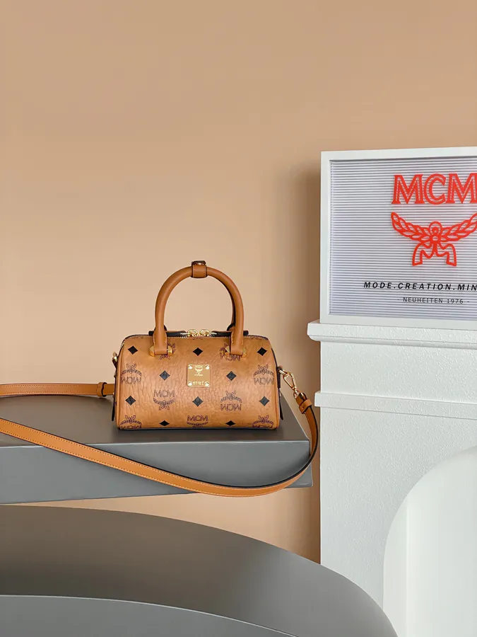 MCM Aren Essential Mini Boston Pillow Bag