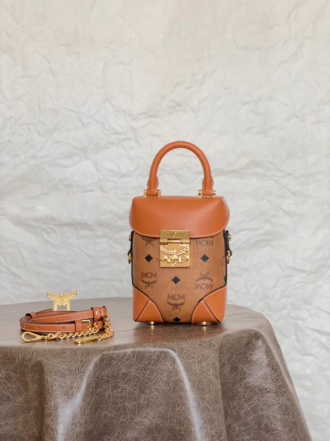 MCM Soft Berlin Bucket Bag Classic Cognac Brown