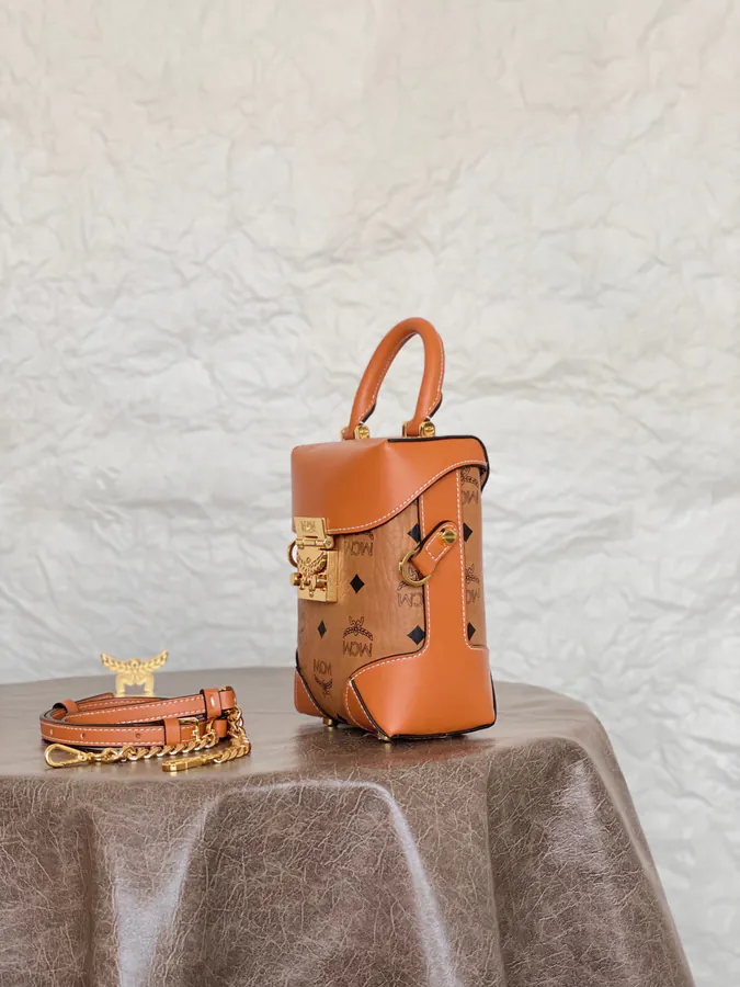 MCM Soft Berlin Bucket Bag Classic Cognac Brown