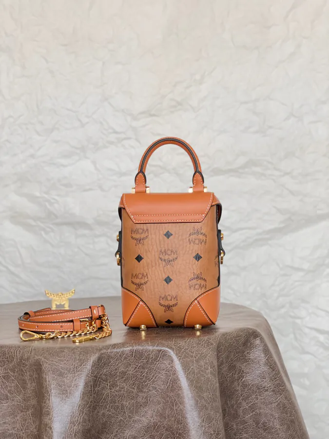 MCM Soft Berlin Bucket Bag Classic Cognac Brown