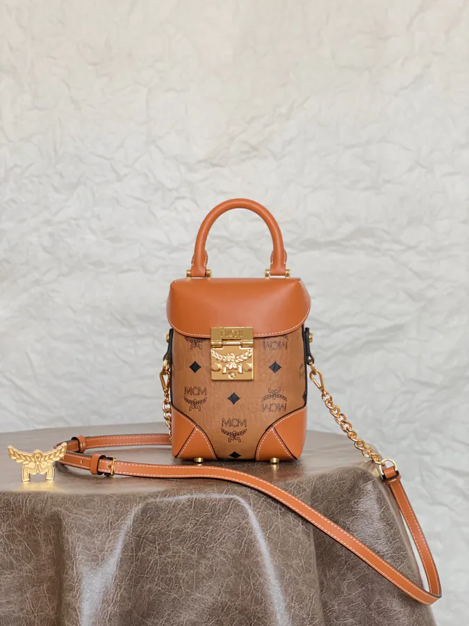 MCM Soft Berlin Bucket Bag Classic Cognac Brown