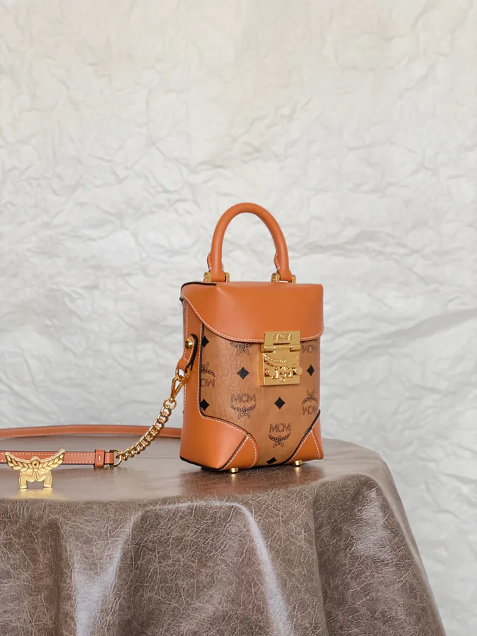 MCM Soft Berlin Bucket Bag Classic Cognac Brown