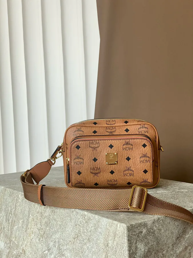 Small MCM Aren Visetos Camera Crossbody Bag