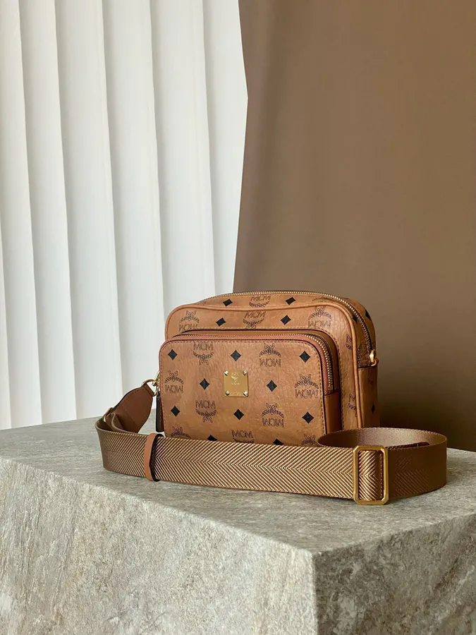 Small MCM Aren Visetos Camera Crossbody Bag