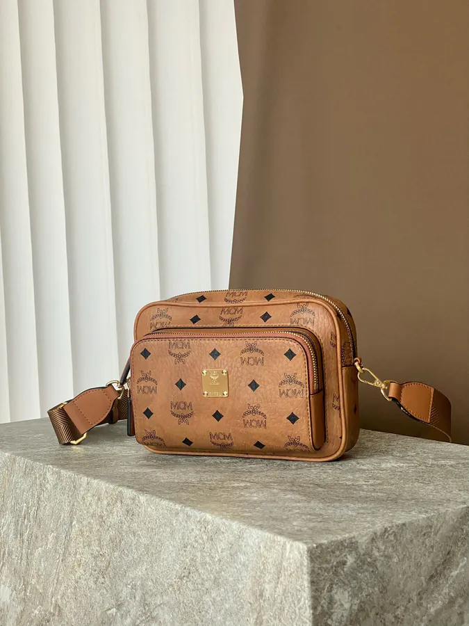 Small MCM Aren Visetos Camera Crossbody Bag