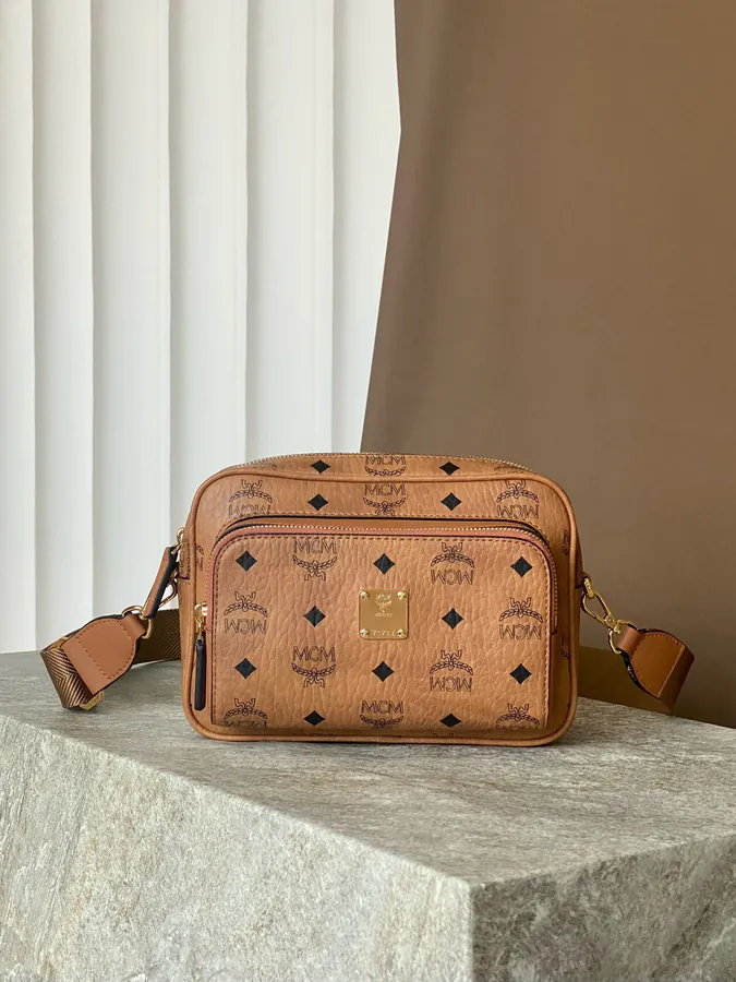 Small MCM Aren Visetos Camera Crossbody Bag