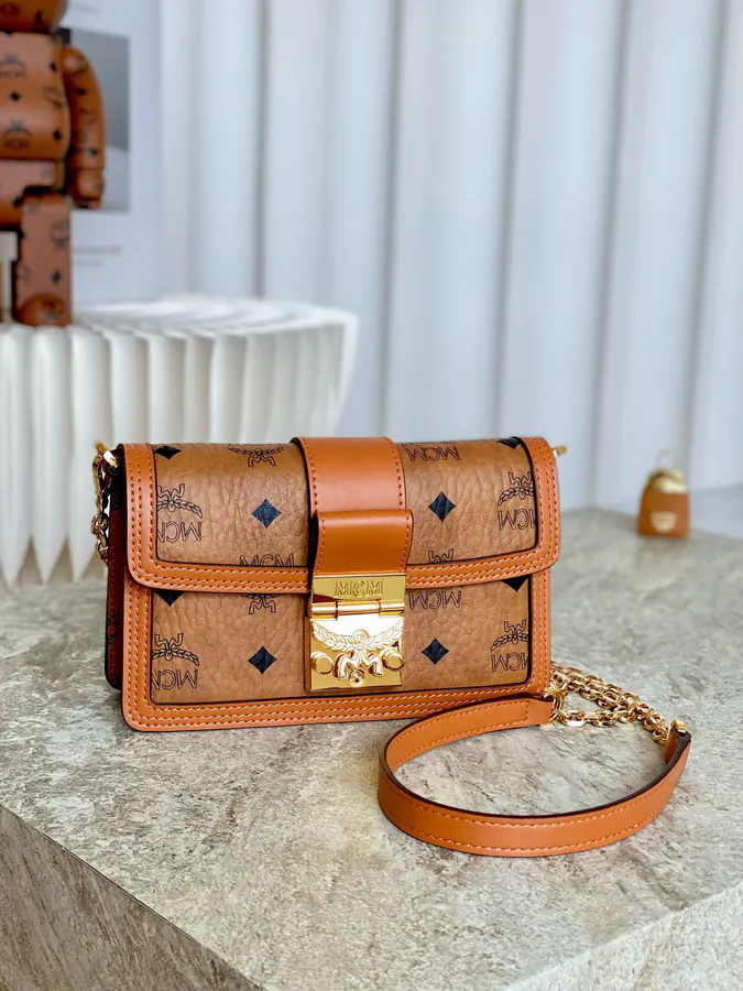 MCM Tracy Visetos Chain Crossbody Bag