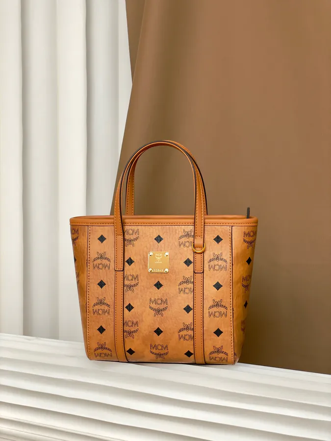 MCM Aren Visetos Mini Shopping Bag Classic Cognac Brown