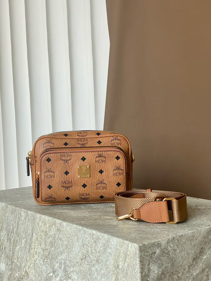 Small MCM Aren Visetos Camera Crossbody Bag