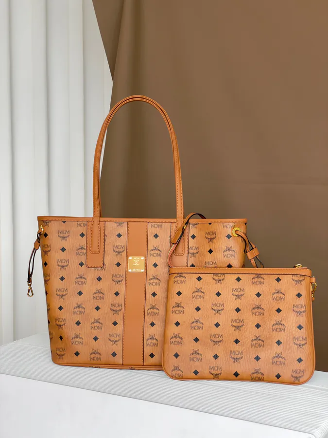 MCM Liz Visetos Medium Double Sided Shopping Bag