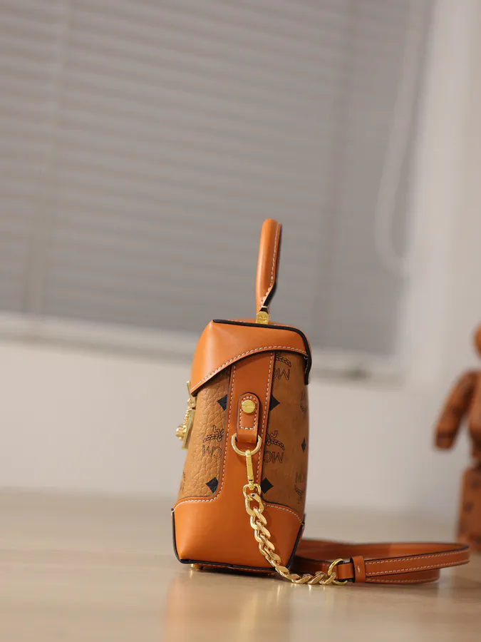 MCM Soft Berlin Crossbody Bag Dry Cognac Print