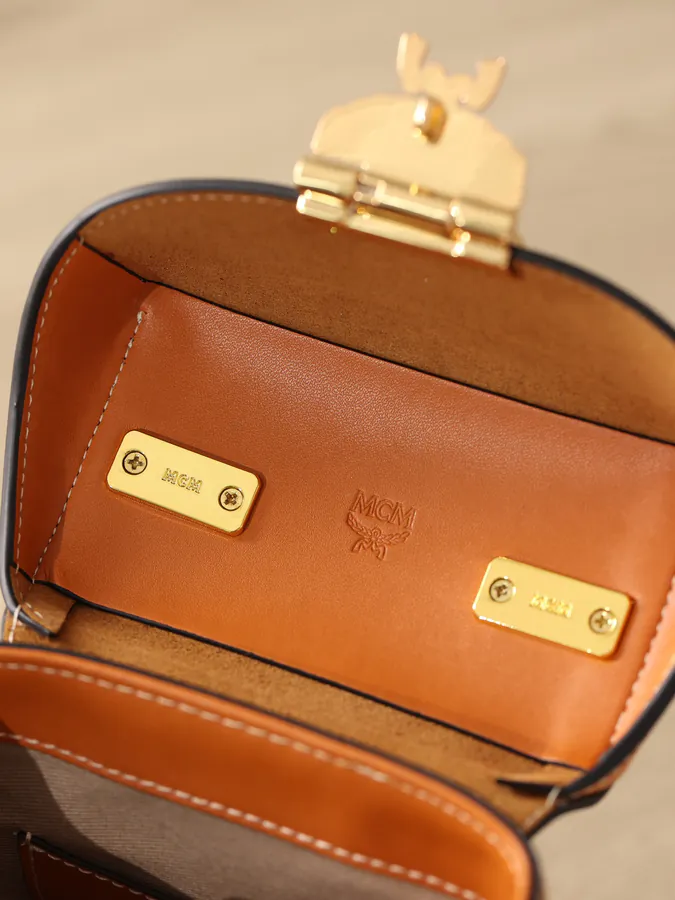 MCM Soft Berlin Crossbody Bag Dry Cognac Print