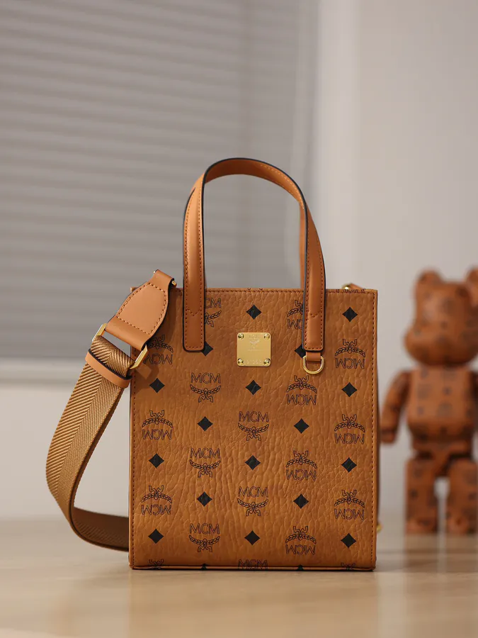 MCM Bucket Bag Visetos Material with Nappa Leather Trim