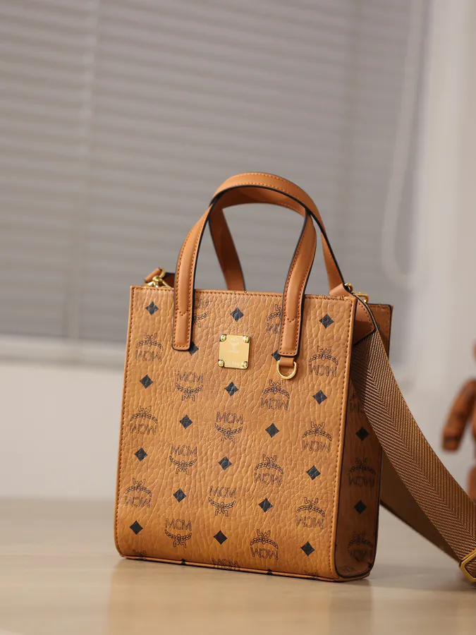 MCM Bucket Bag Visetos Material with Nappa Leather Trim