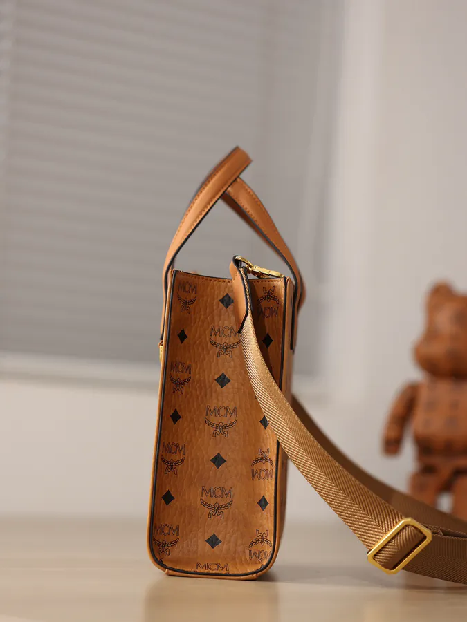 MCM Bucket Bag Visetos Material with Nappa Leather Trim