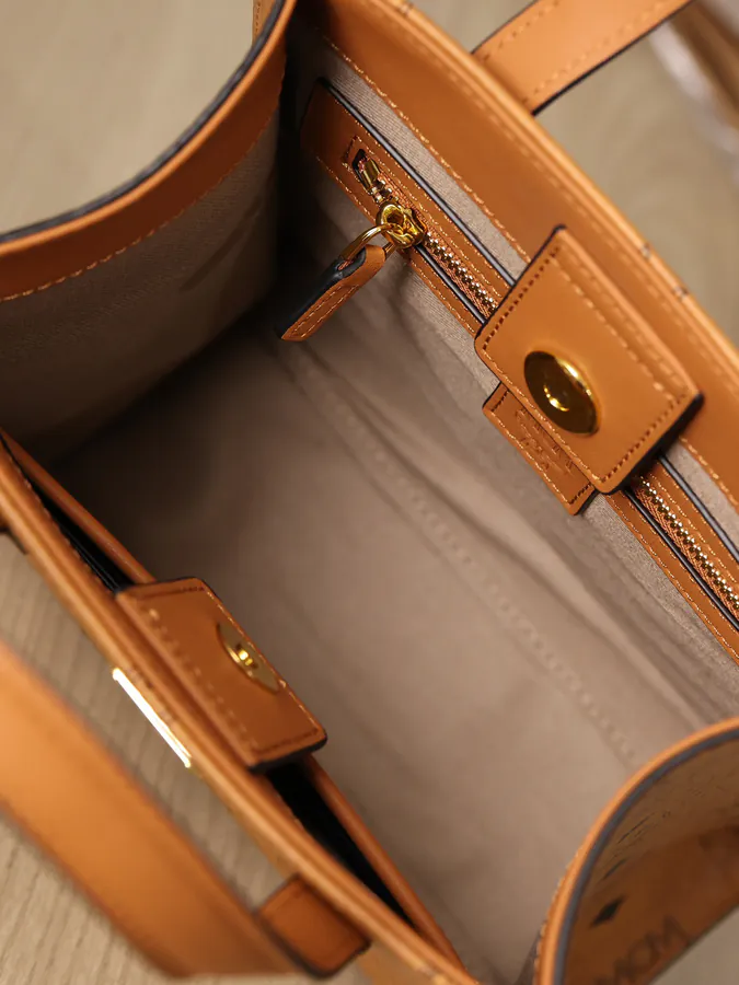MCM Bucket Bag Visetos Material with Nappa Leather Trim