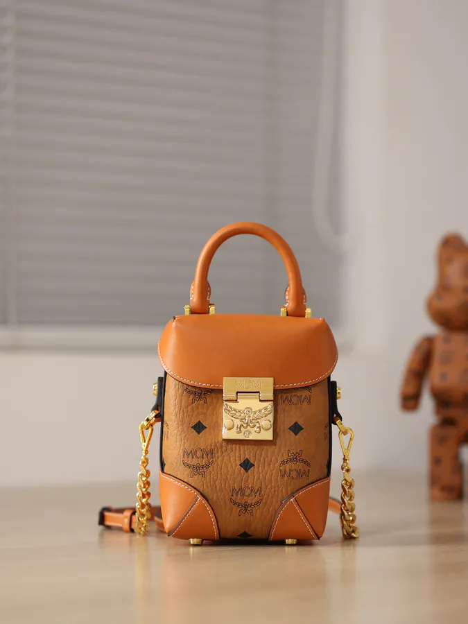 MCM Soft Berlin Crossbody Bag Dry Cognac Print