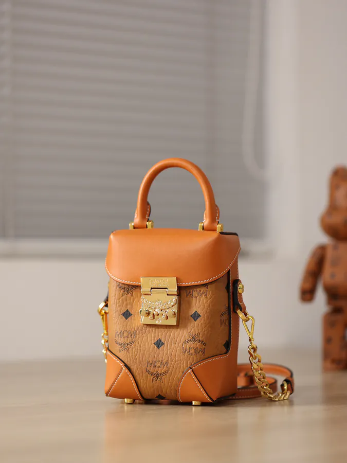 MCM Soft Berlin Crossbody Bag Dry Cognac Print