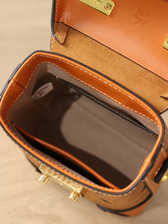 MCM Soft Berlin Crossbody Bag Dry Cognac Print