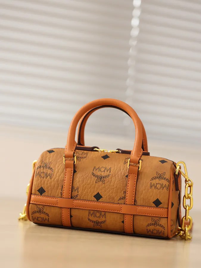 MCM Aren Boston Bag Urban Fashion Tote with Adjustable Chain Strap