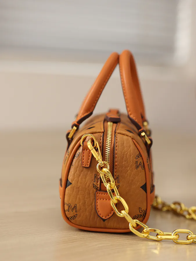 MCM Aren Boston Bag Urban Fashion Tote with Adjustable Chain Strap