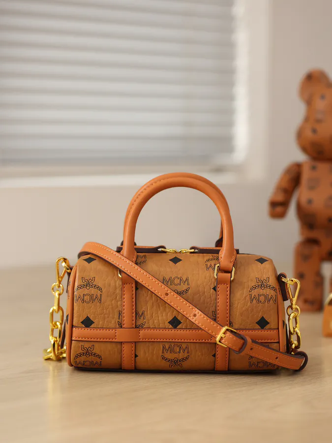MCM Aren Boston Bag Urban Fashion Tote with Adjustable Chain Strap