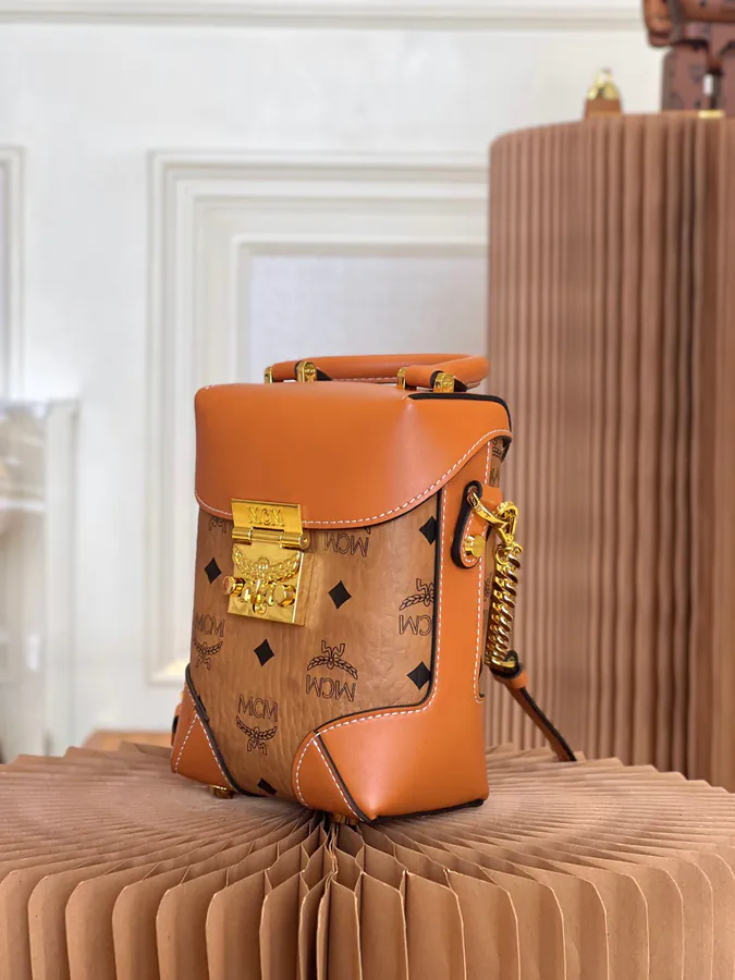 MCM Dry Cognac Print Bucket Bag Shoulder & Crossbody