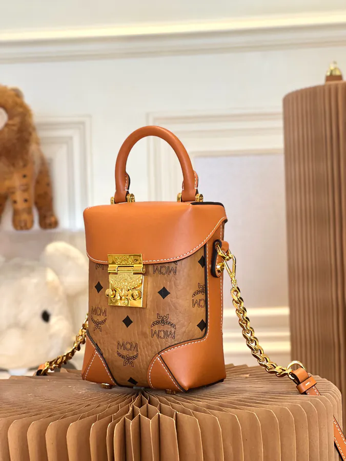 MCM Dry Cognac Print Bucket Bag Shoulder & Crossbody
