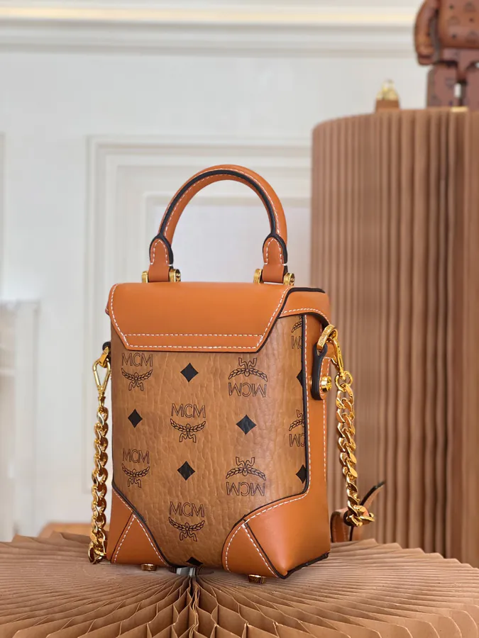 MCM Dry Cognac Print Bucket Bag Shoulder & Crossbody