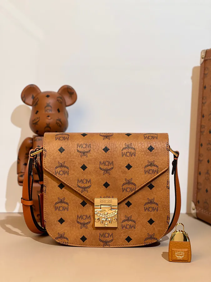 MCM Pasetia Visetos Satchel in Cognac