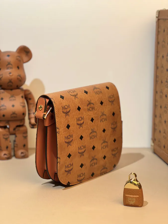 MCM Pasetia Visetos Satchel in Cognac