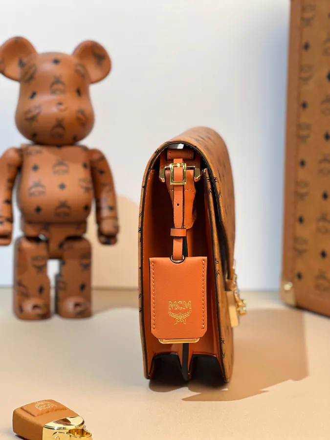 MCM Pasetia Visetos Satchel in Cognac