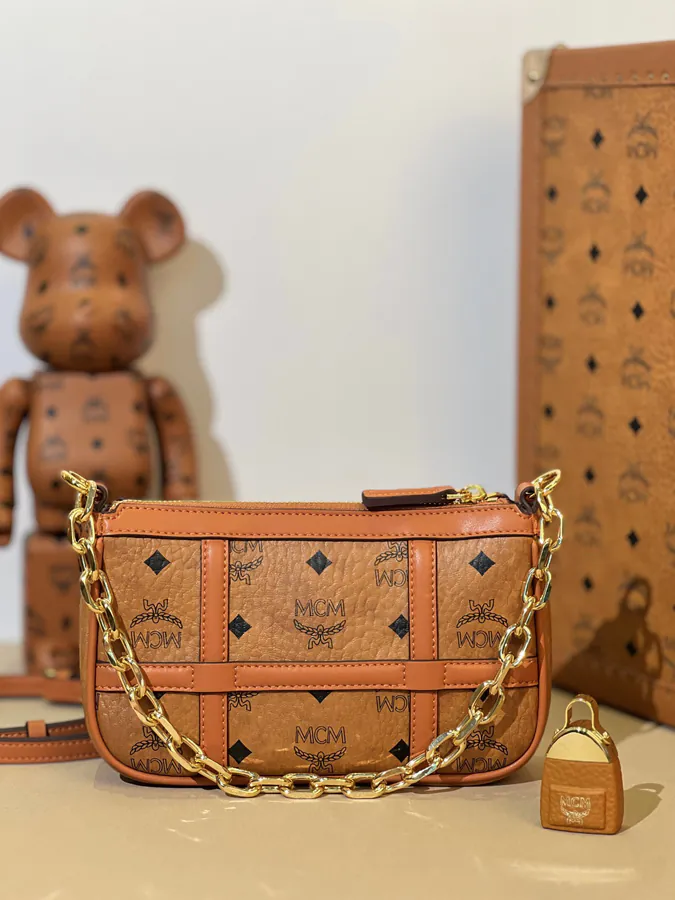 Mini Aren Shoulder Bag in Classic Visetos and Nappa Leather