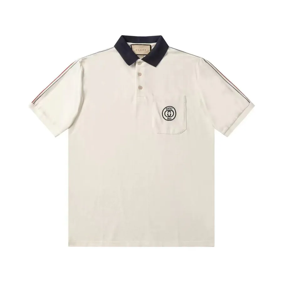 Gucc* 2024 New Arrival Green and Red Embroidered Polo Shirt