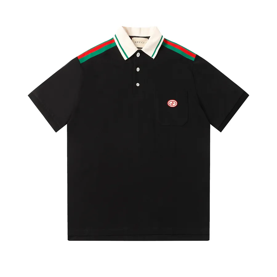 Gucc* 2024 New Arrival Double Shoulder Red and Green Striped Polo Shirt