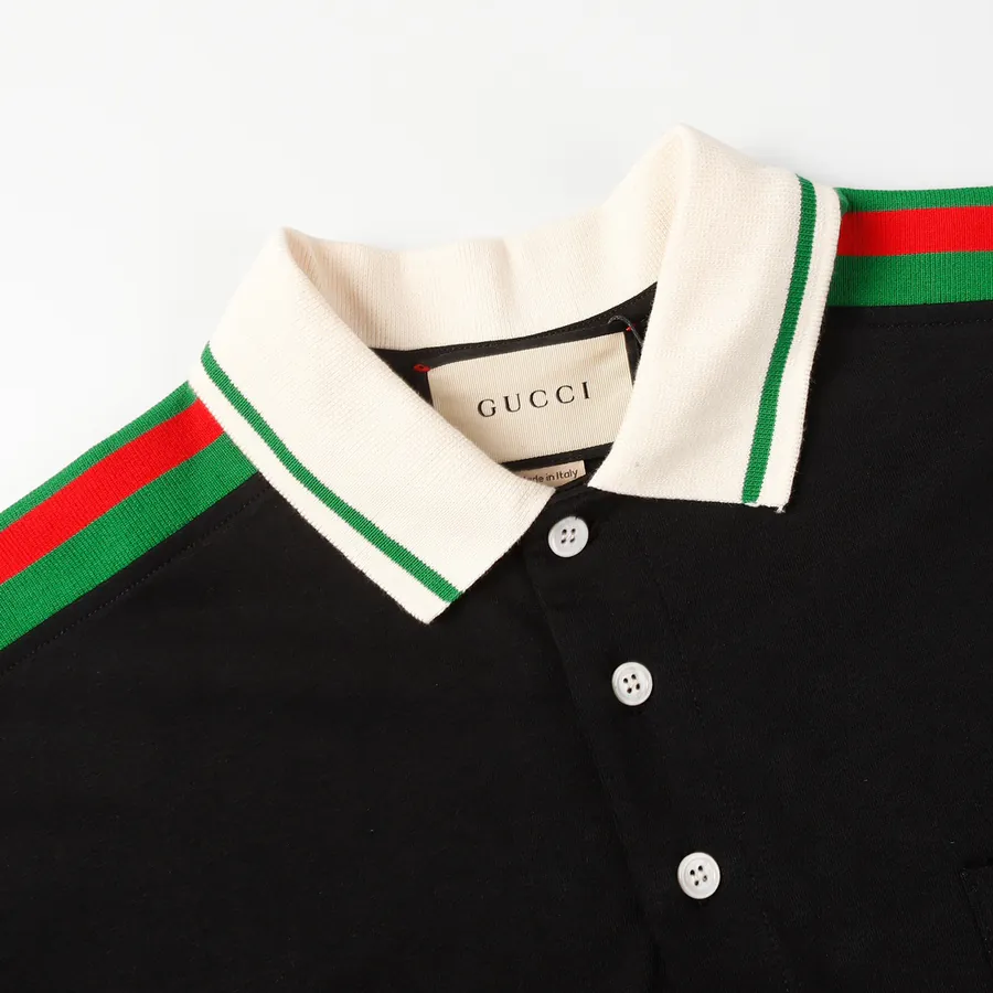 Gucc* 2024 New Arrival Double Shoulder Red and Green Striped Polo Shirt