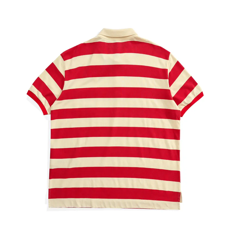 Gucc* New Arrival Red and White Striped Cotton Polo Shirt
