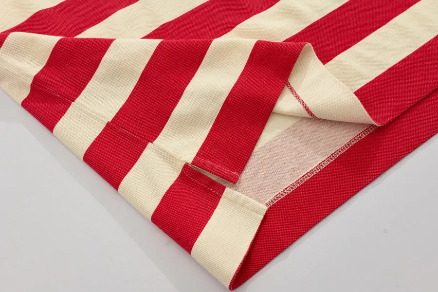 Gucc* New Arrival Red and White Striped Cotton Polo Shirt