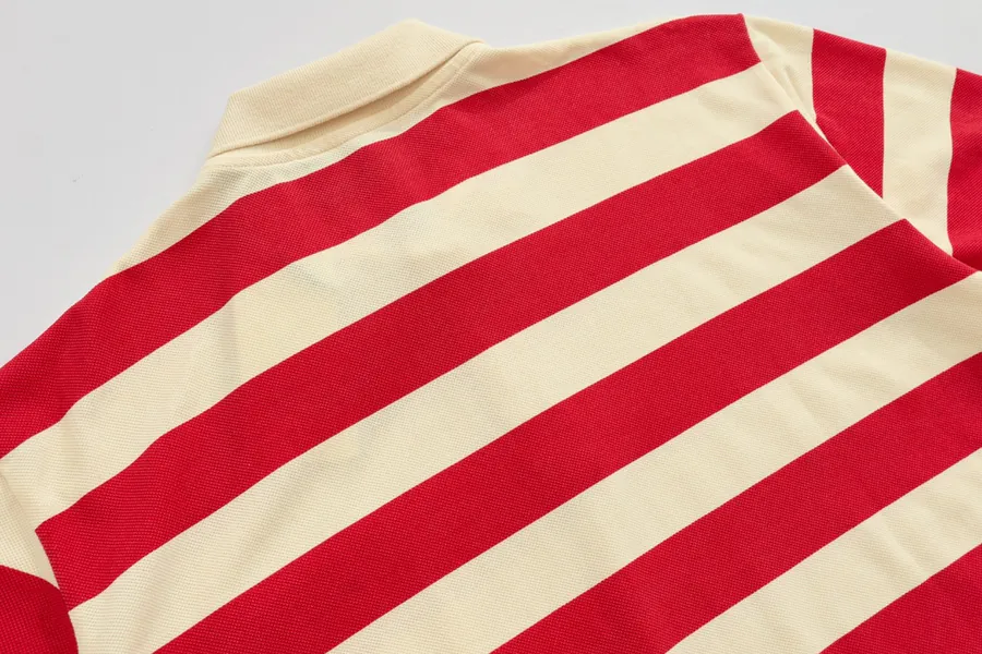 Gucc* New Arrival Red and White Striped Cotton Polo Shirt