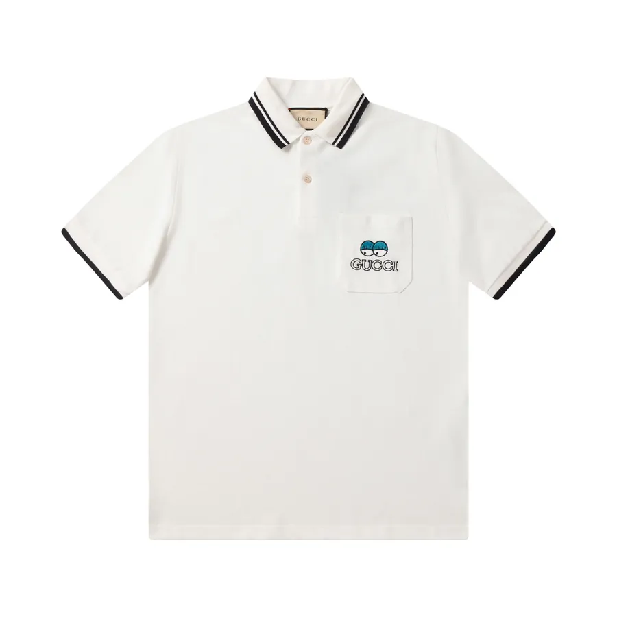 Gucc* 2024 New Arrival Pocket Cartoon Letter Embroidered Polo Shirt