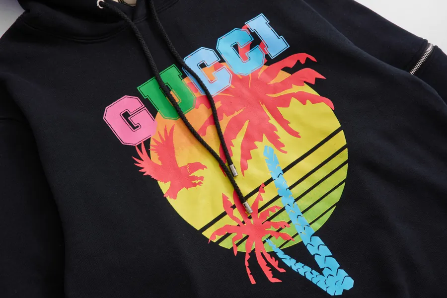 Gucc*22 Fall Winter New Arrival Sunset Print Detachable Sleeve Hoodie