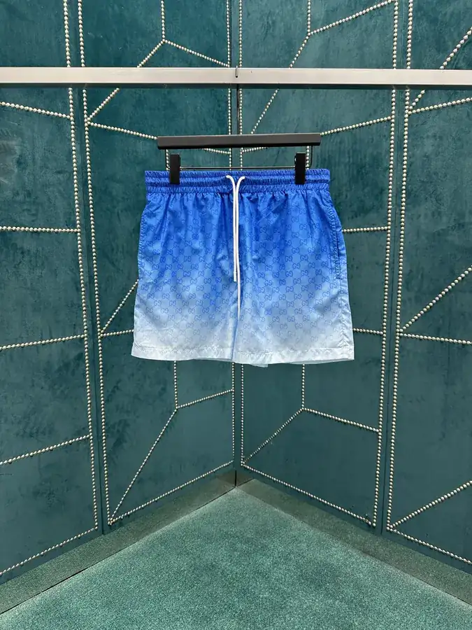 P190 G Brand 25ss New Swim Trunks with Gradient Blue Tech Twill and GG Print