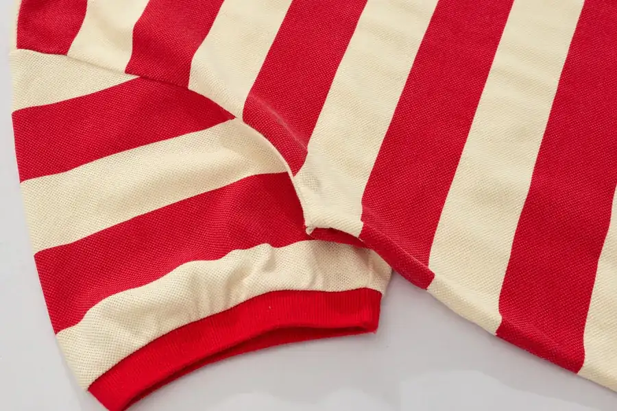 Gucc* New Arrival Red and White Striped Cotton Polo Shirt