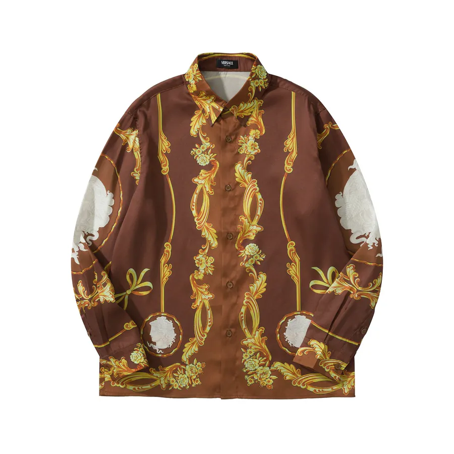 VS 2025 New Collection Medusa Embossed Print Tech Silk Stripe Classic Long Sleeve Shirt