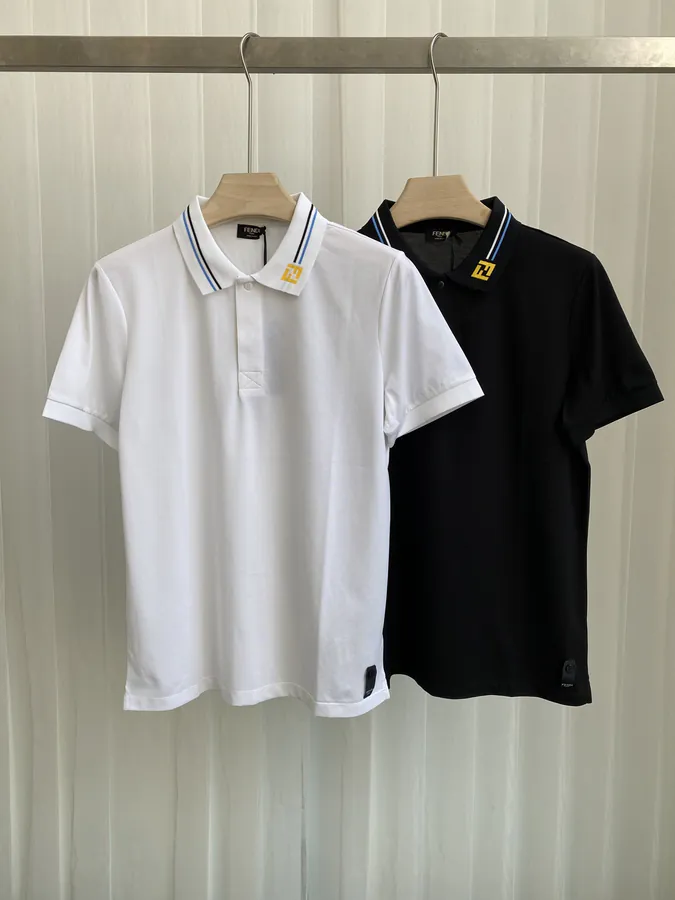 Fe&ndi Spring Summer New Mens Polo Shirt with FF Embroidery and Hidden Button Closure