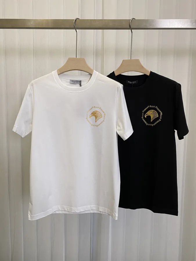 Stephen Embroidery Men's Round Neck Silk Cotton Short Sleeve T Shirt